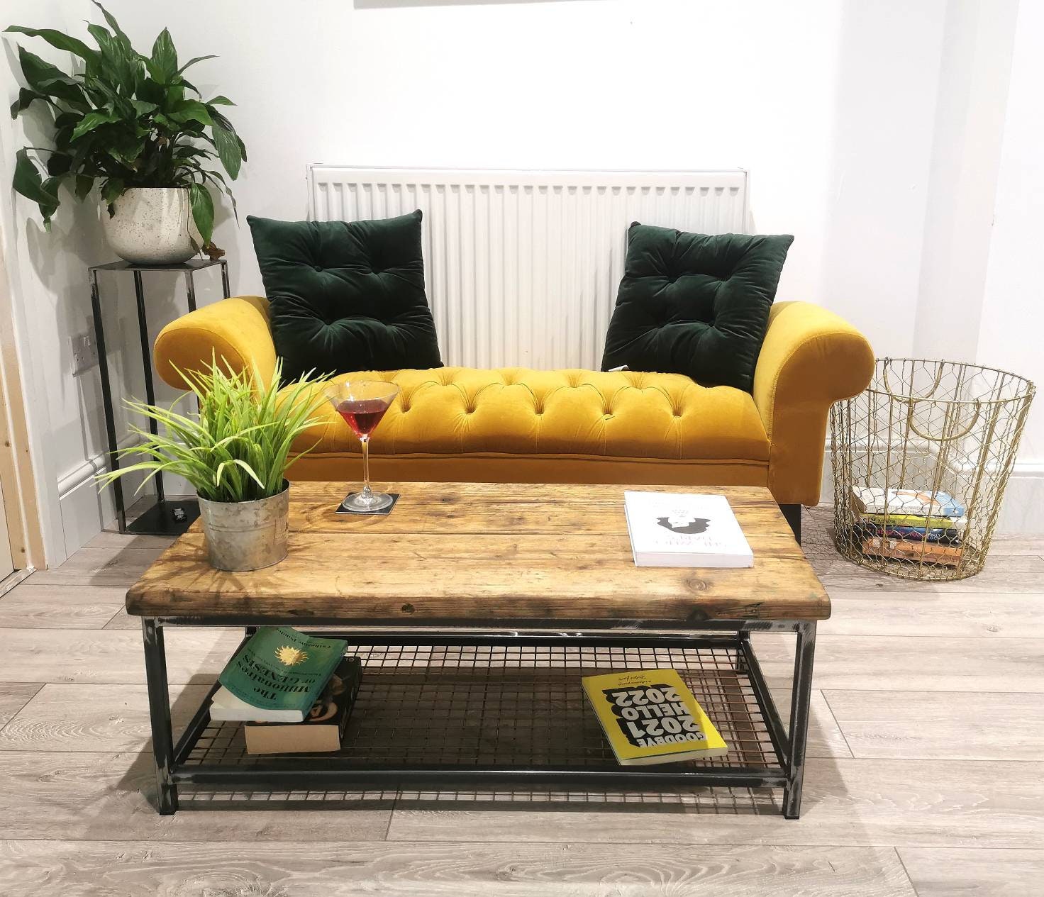Industrial Raw Steel & Wood Coffee Table | Handmade Mesh Shelf Coffee Table | Rustic UK Made Living Room Furniture