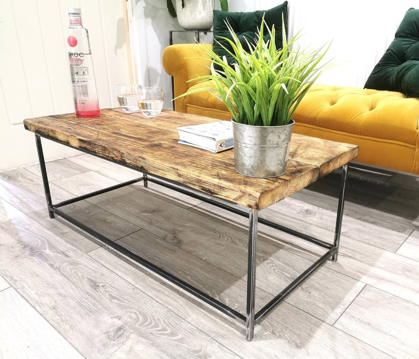 Industrial Rustic Coffee Table | Pine & Raw Steel Table | Handmade Centre Table | UK Made Furniture