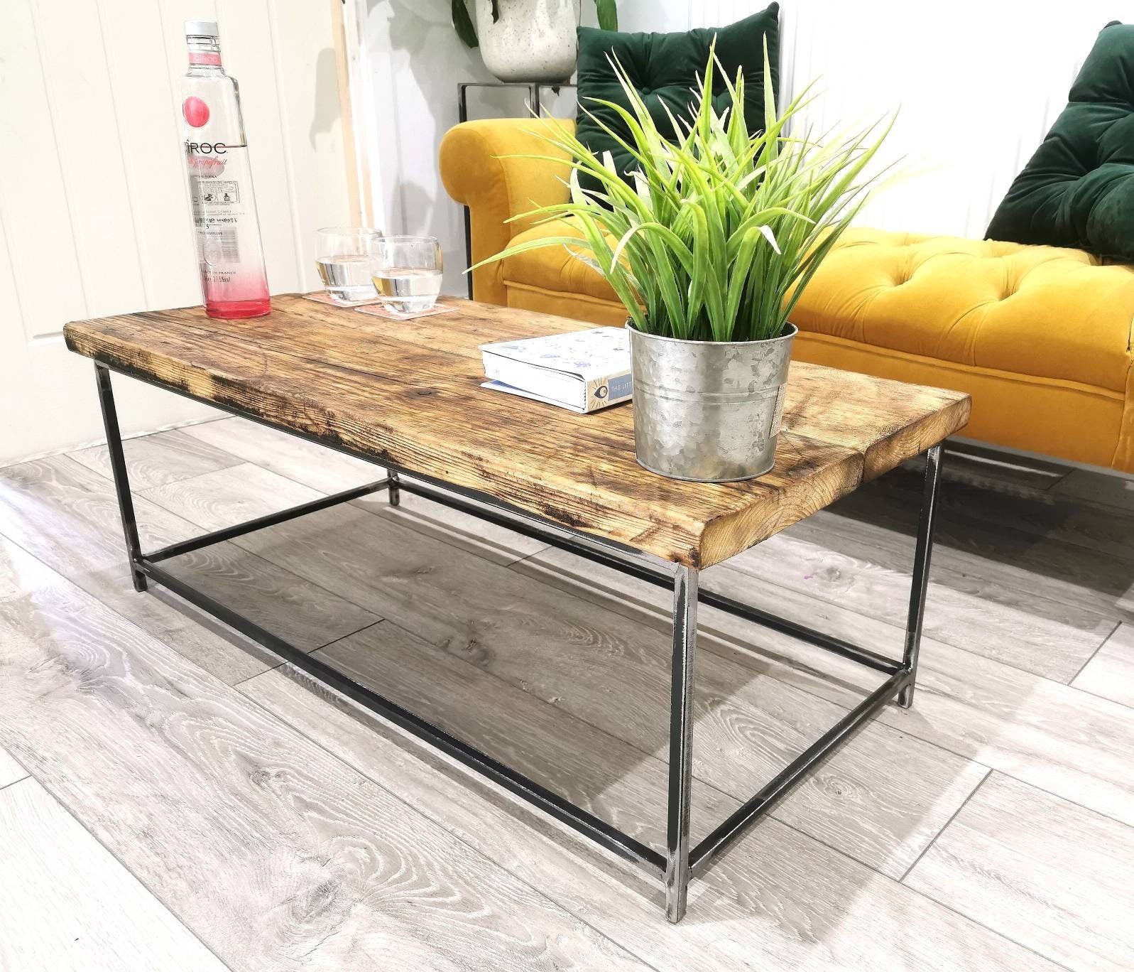 Industrial Rustic Coffee Table | Pine & Raw Steel Table | Handmade Centre Table | UK Made Furniture