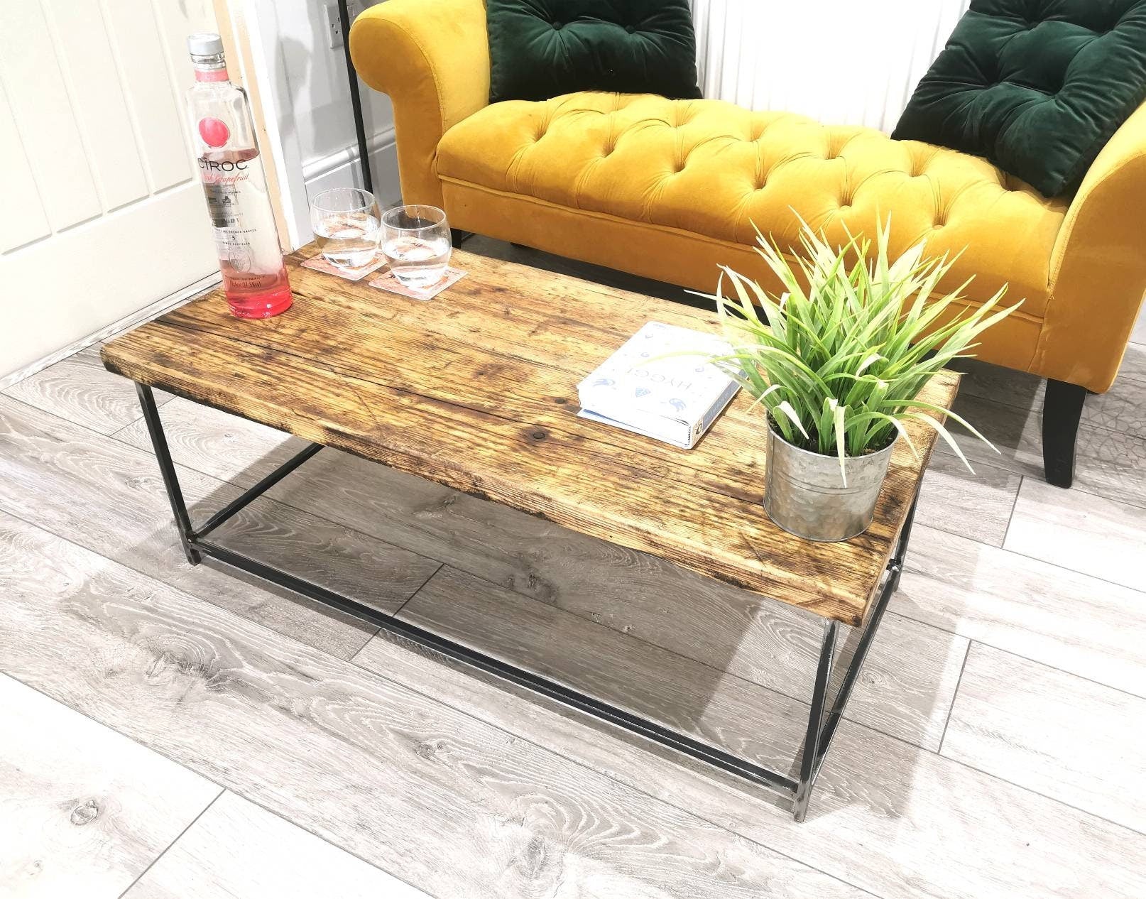Industrial Rustic Coffee Table | Pine & Raw Steel Table | Handmade Centre Table | UK Made Furniture