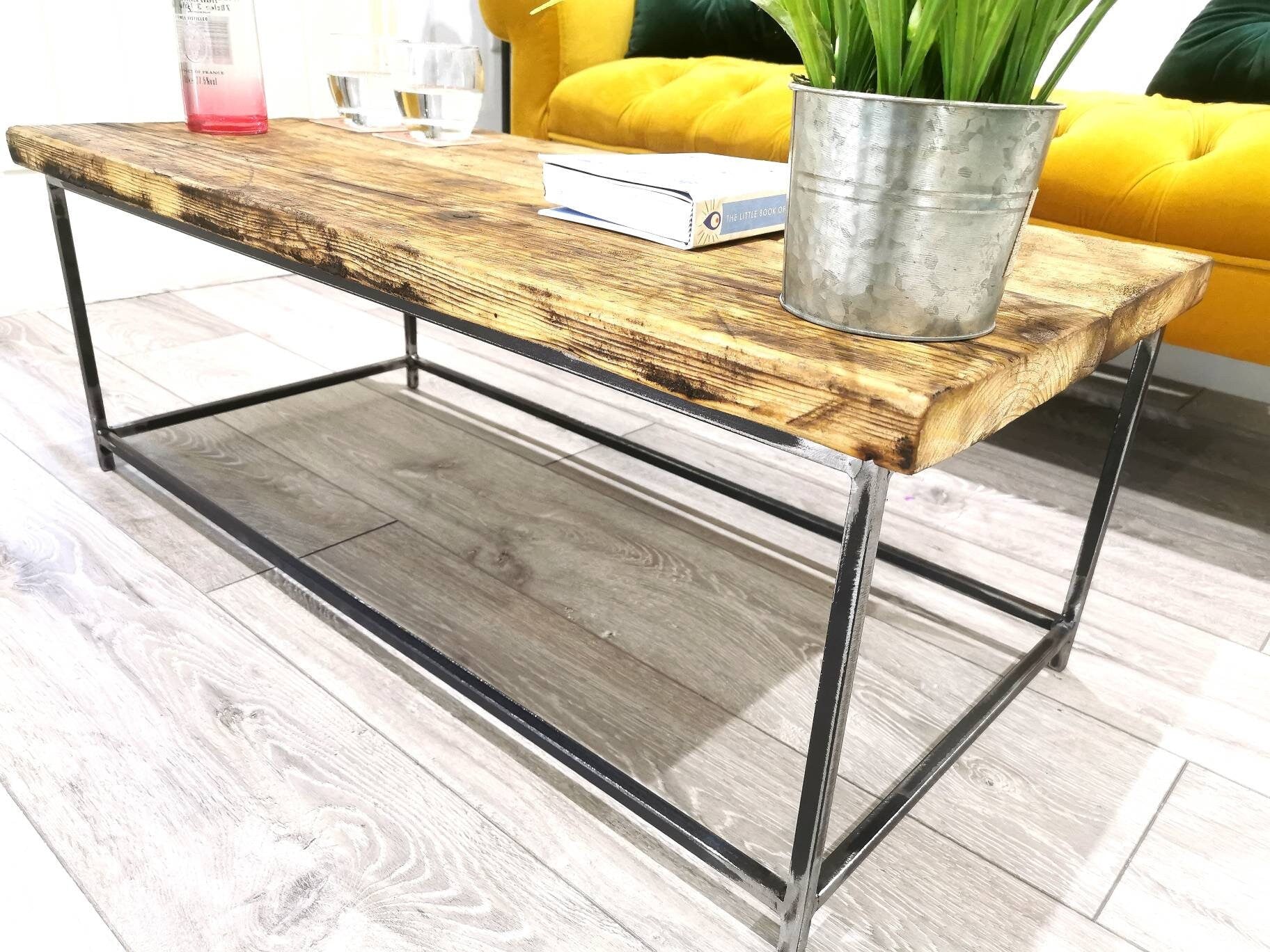 Industrial Rustic Coffee Table | Pine & Raw Steel Table | Handmade Centre Table | UK Made Furniture