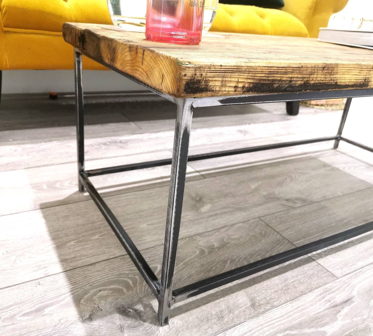 Industrial Rustic Coffee Table | Pine & Raw Steel Table | Handmade Centre Table | UK Made Furniture