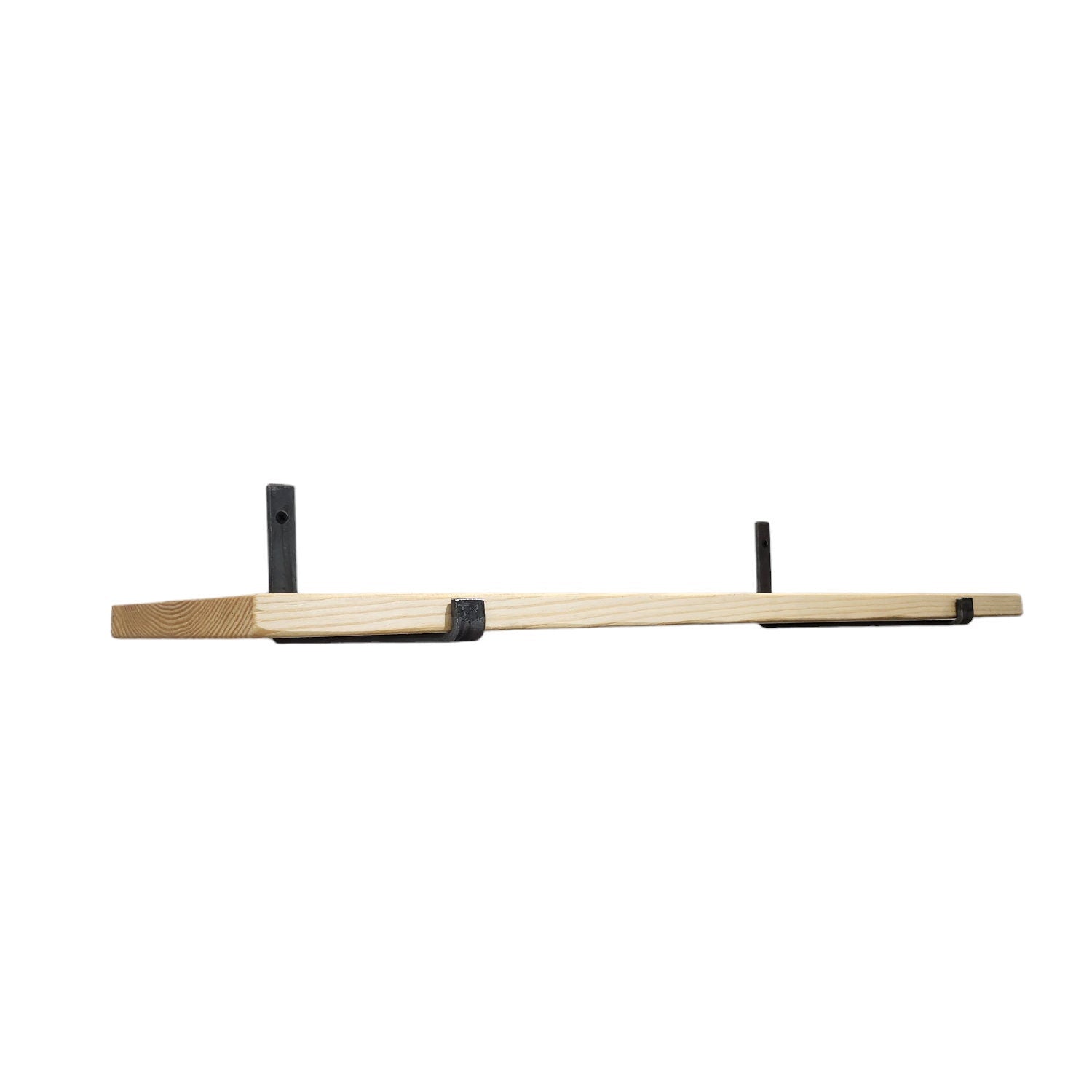 Industrial Rustic Wall Shelf – Slim Pine & Metal J Brackets – Handmade Shelving – Living Room Decor – UK Made – Free Delivery