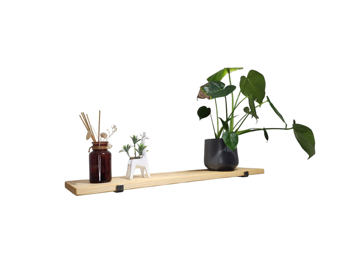 Industrial Rustic Wall Shelf – Slim Pine & Metal J Brackets – Handmade Shelving – Living Room Decor – UK Made – Free Delivery
