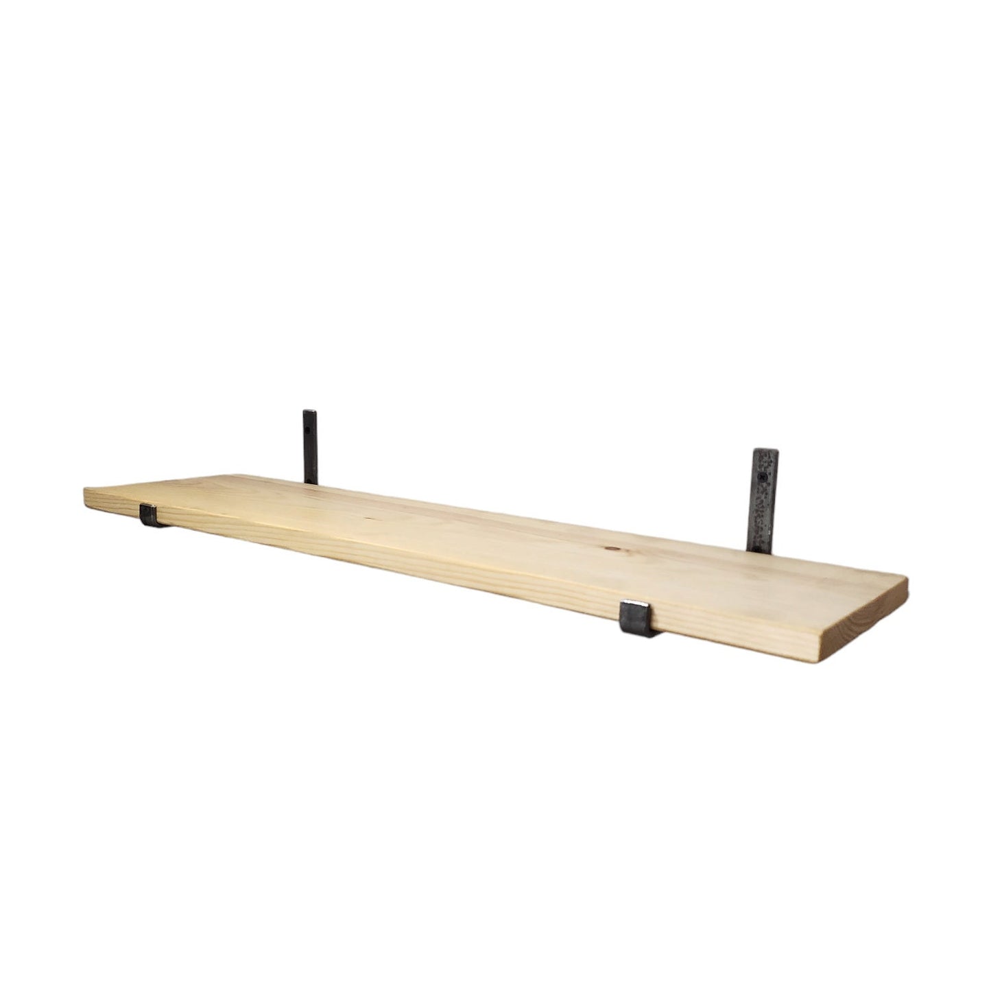 Industrial Rustic Wall Shelf – Slim Pine & Metal J Brackets – Handmade Shelving – Living Room Decor – UK Made – Free Delivery