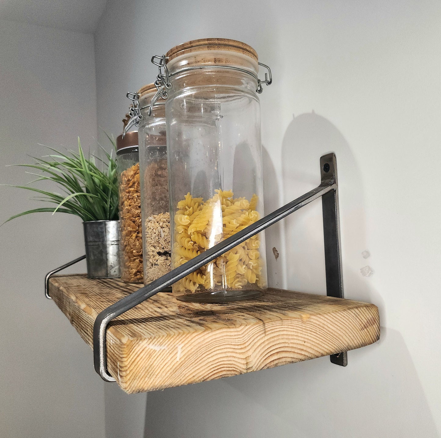 Industrial Shelf with Raw Steel Brackets | Handmade Wall Shelf | Rustic Wood & Metal Shelf | UK Made Decor