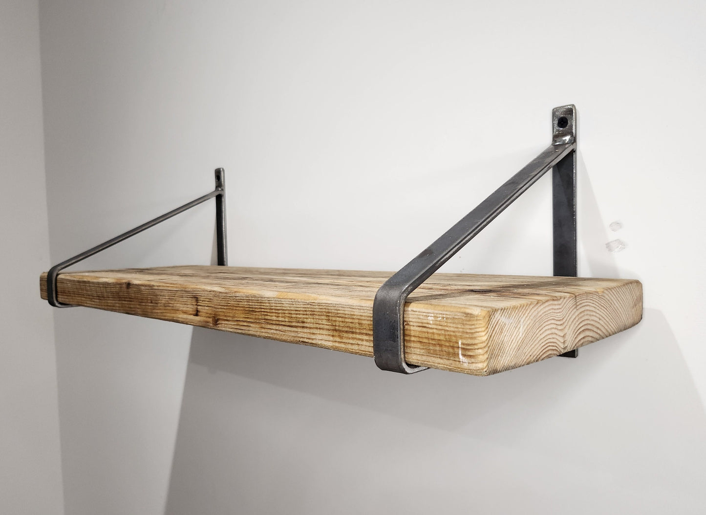 Industrial Shelf with Raw Steel Brackets | Handmade Wall Shelf | Rustic Wood & Metal Shelf | UK Made Decor