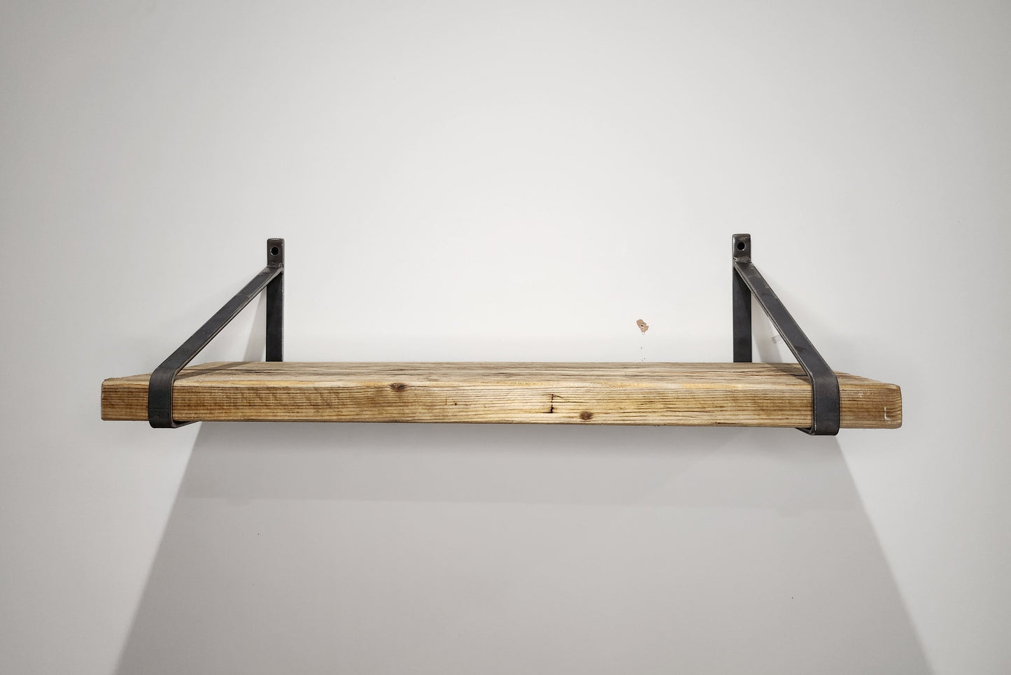 Industrial Shelf with Raw Steel Brackets | Handmade Wall Shelf | Rustic Wood & Metal Shelf | UK Made Decor