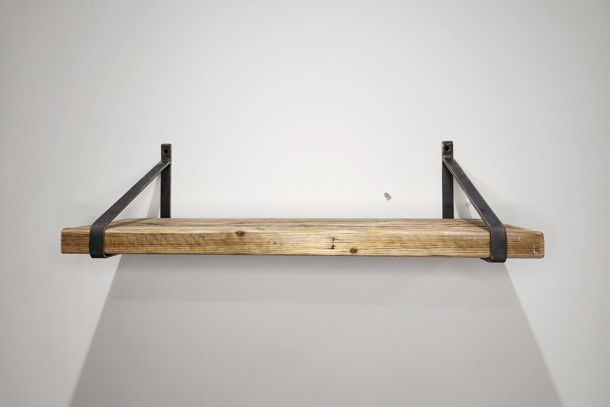 Industrial Shelf with Raw Steel Brackets | Handmade Wall Shelf | Rustic Wood & Metal Shelf | UK Made Decor