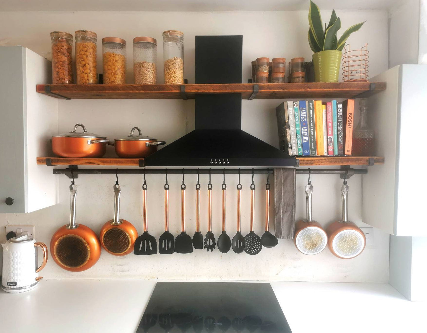 Industrial Utensil & Pan Rail | Raw Steel Kitchen Rail | Handmade Hanging Rail with Hooks | UK Made Storage