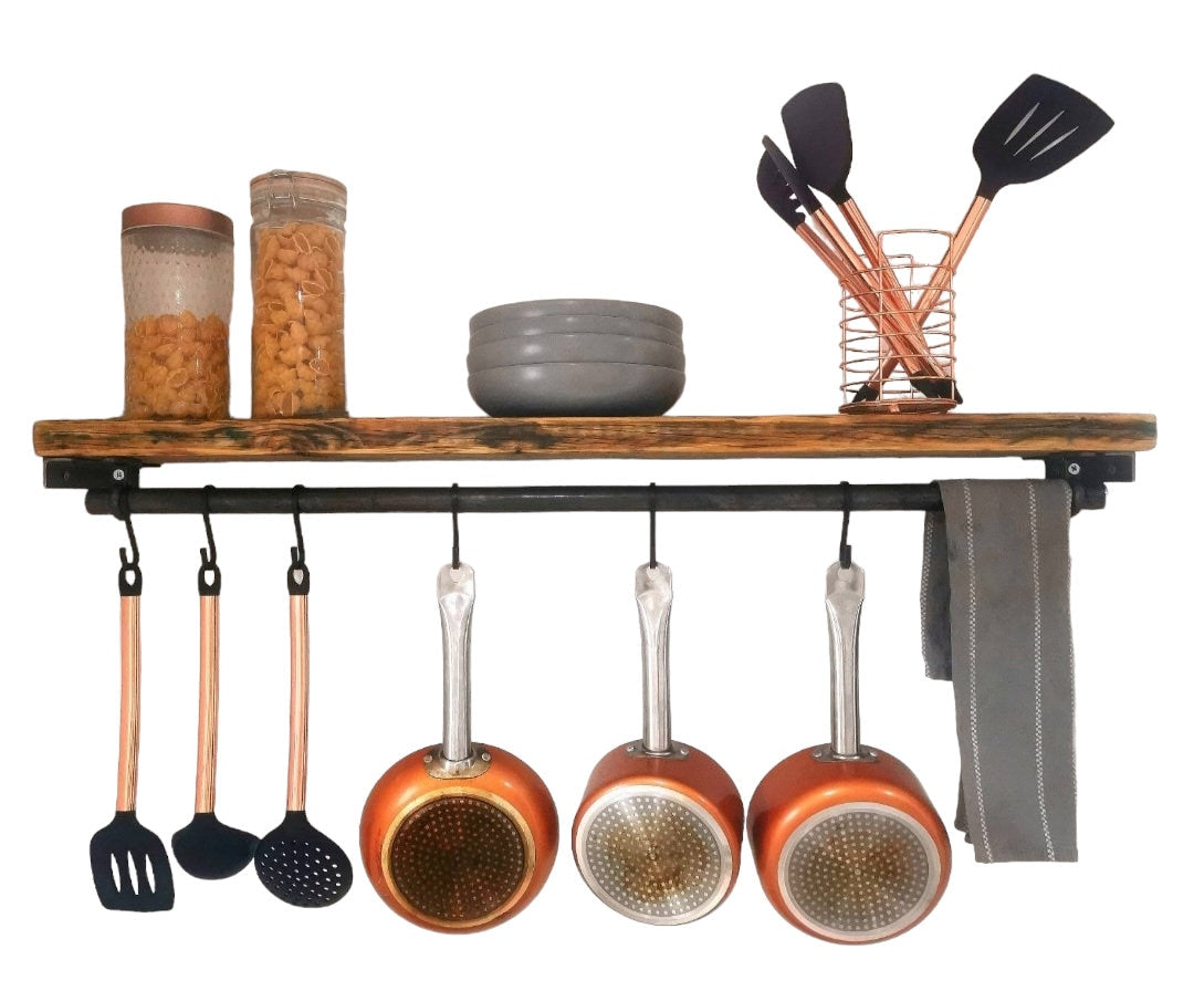 Kitchen Utensil Rail – Industrial Hanging Rail – Raw Steel Kitchen Storage – Pot Pan Rail – UK Made – Free UK Delivery