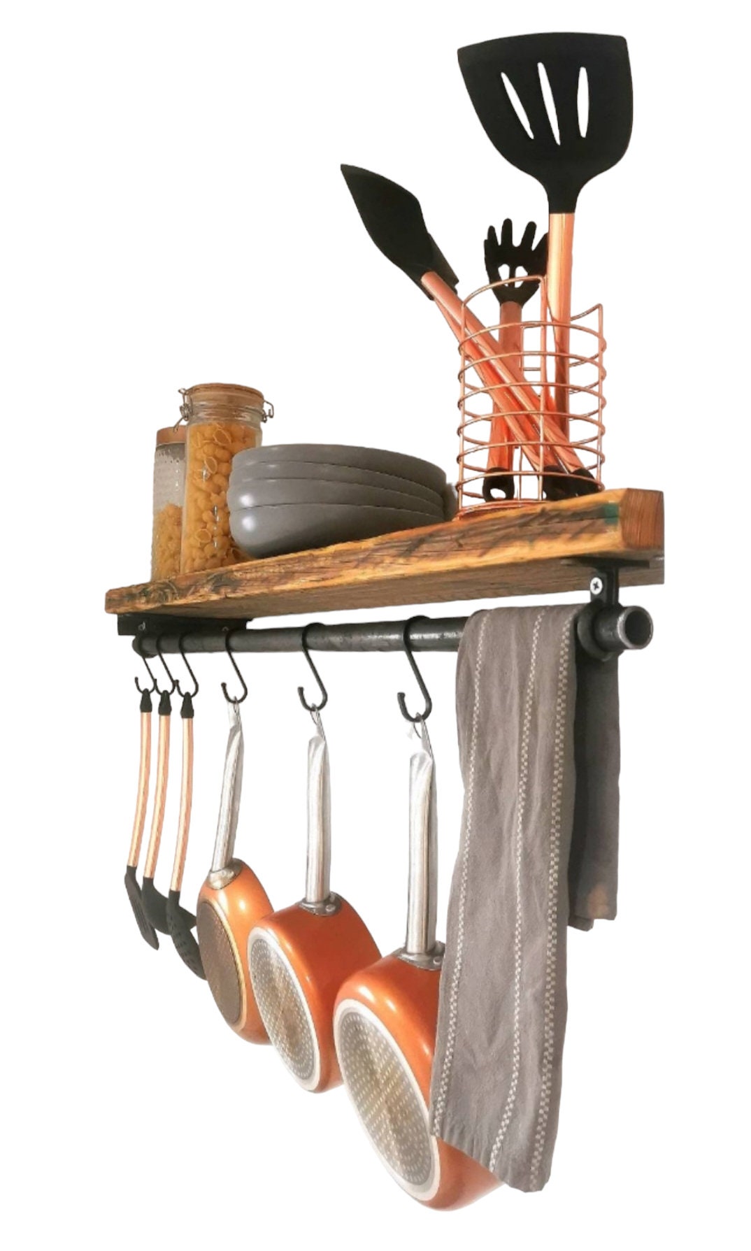 Kitchen Utensil Rail – Industrial Hanging Rail – Raw Steel Kitchen Storage – Pot Pan Rail – UK Made – Free UK Delivery