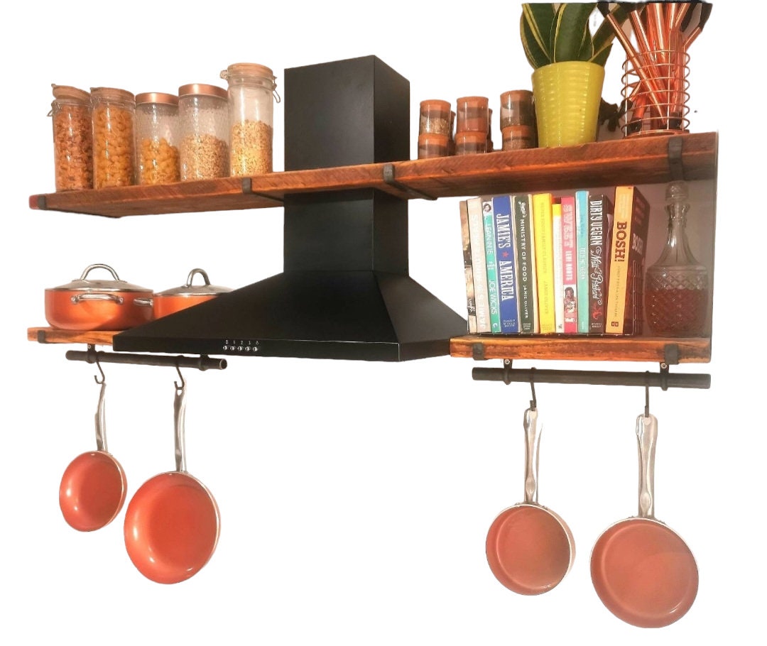 Kitchen Utensil Rail – Industrial Hanging Rail – Raw Steel Kitchen Storage – Pot Pan Rail – UK Made – Free UK Delivery