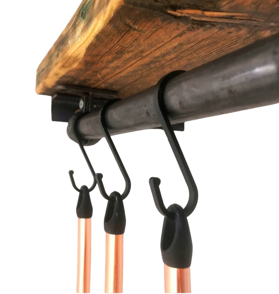 Kitchen Utensil Rail – Industrial Hanging Rail – Raw Steel Kitchen Storage – Pot Pan Rail – UK Made – Free UK Delivery