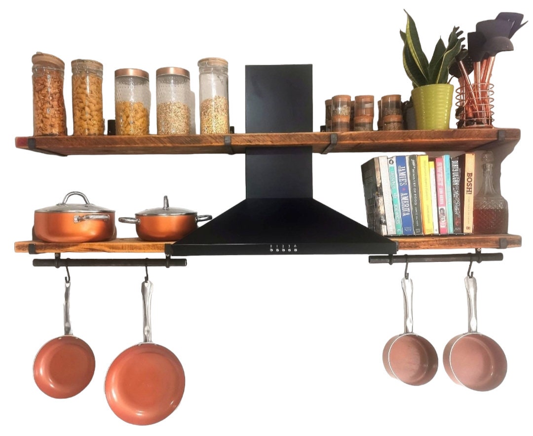 Kitchen Utensil Rail – Industrial Hanging Rail – Raw Steel Kitchen Storage – Pot Pan Rail – UK Made – Free UK Delivery