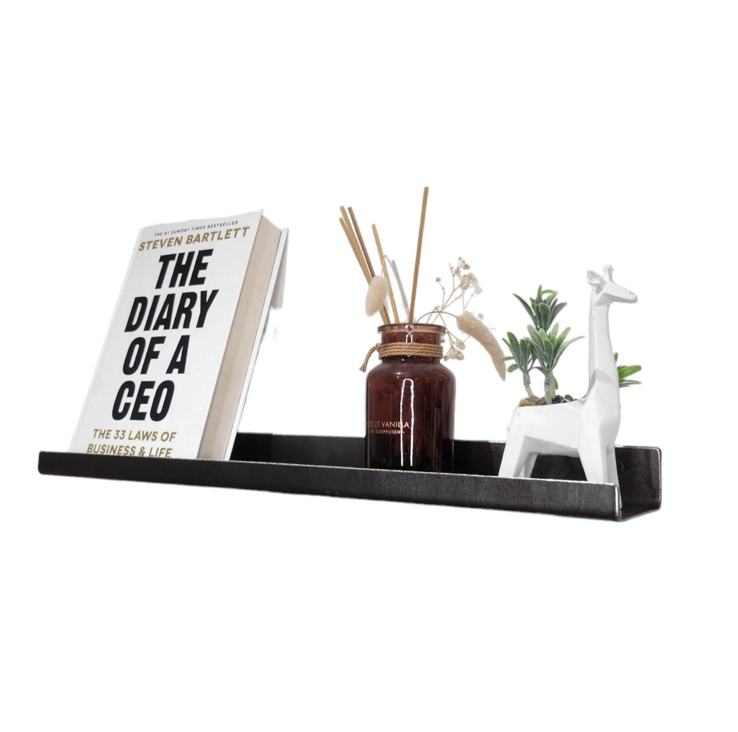 Modern Floating Steel Shelf – Raw Steel Minimalist Wall Shelf – Industrial Metal Display Shelf – UK Made – Free UK Delivery
