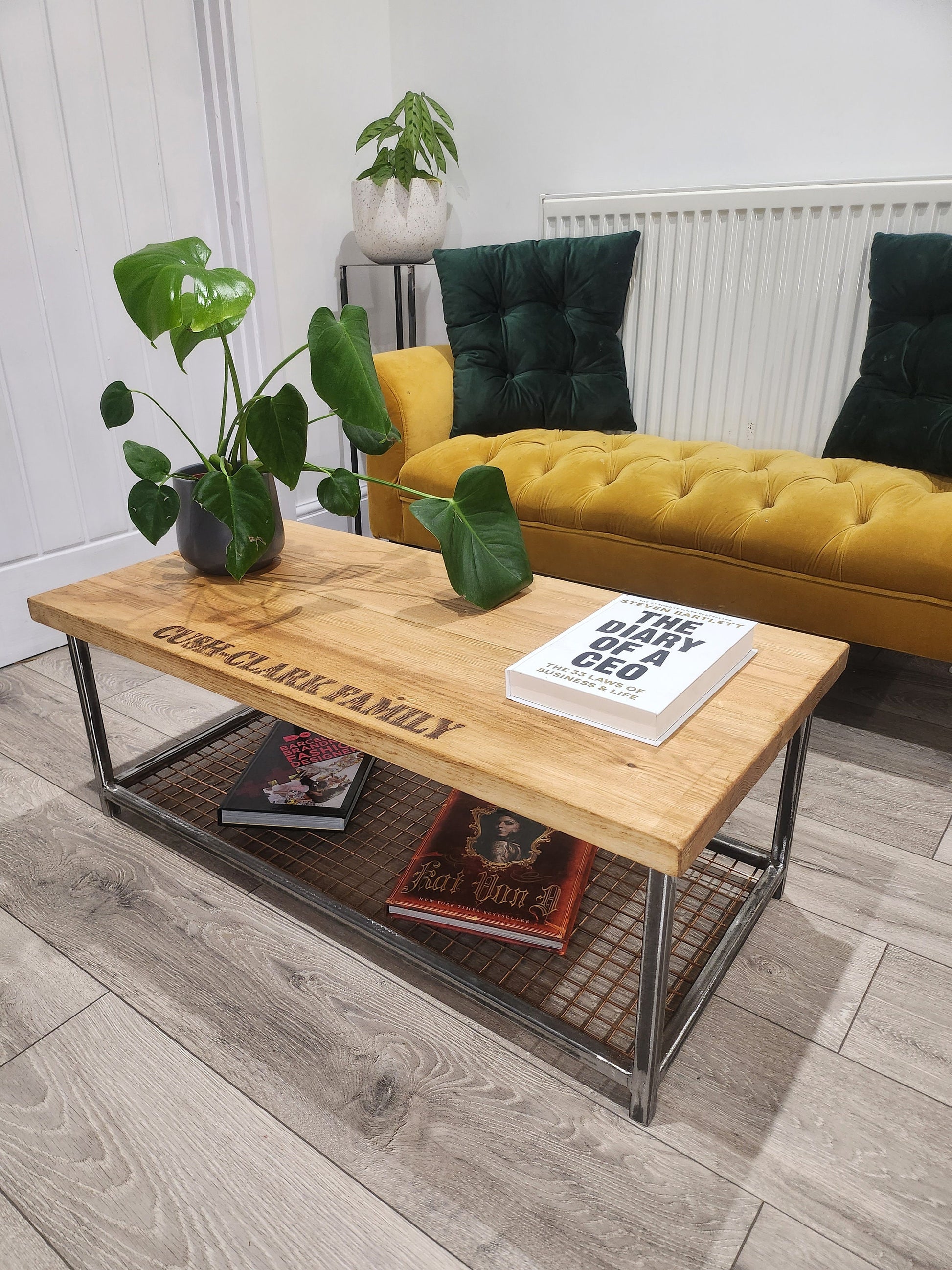 Personalised Industrial Coffee Table | Raw Steel & Wood Table | Custom Engraved Furniture | Handmade UK Living Room Table