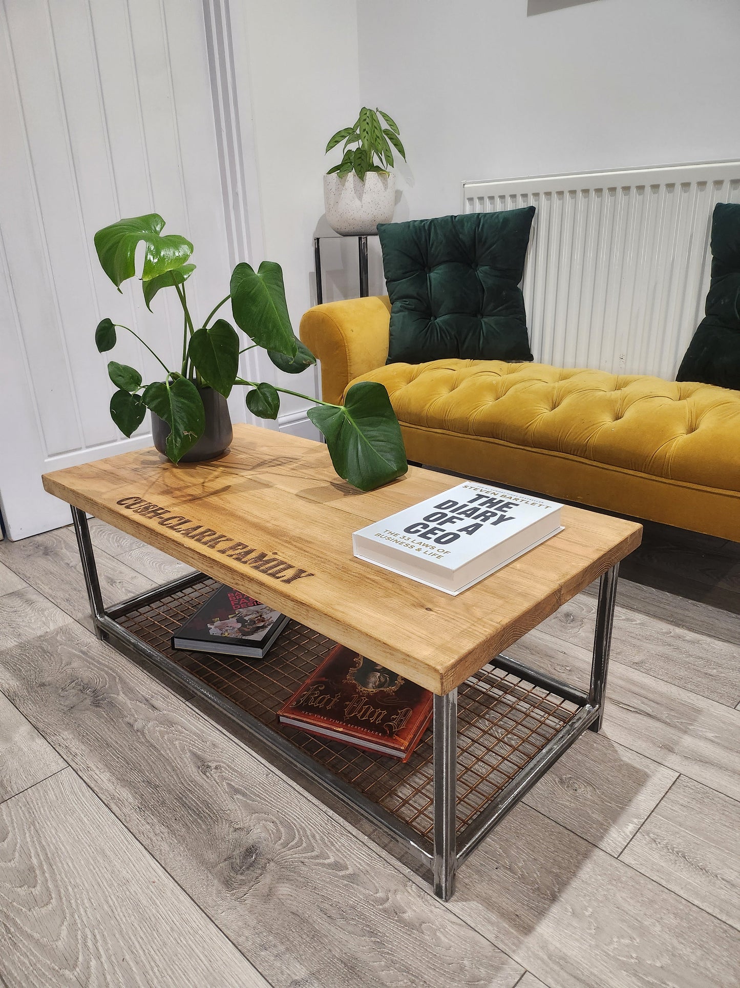 Personalised Industrial Coffee Table | Raw Steel & Wood Table | Custom Engraved Furniture | Handmade UK Living Room Table