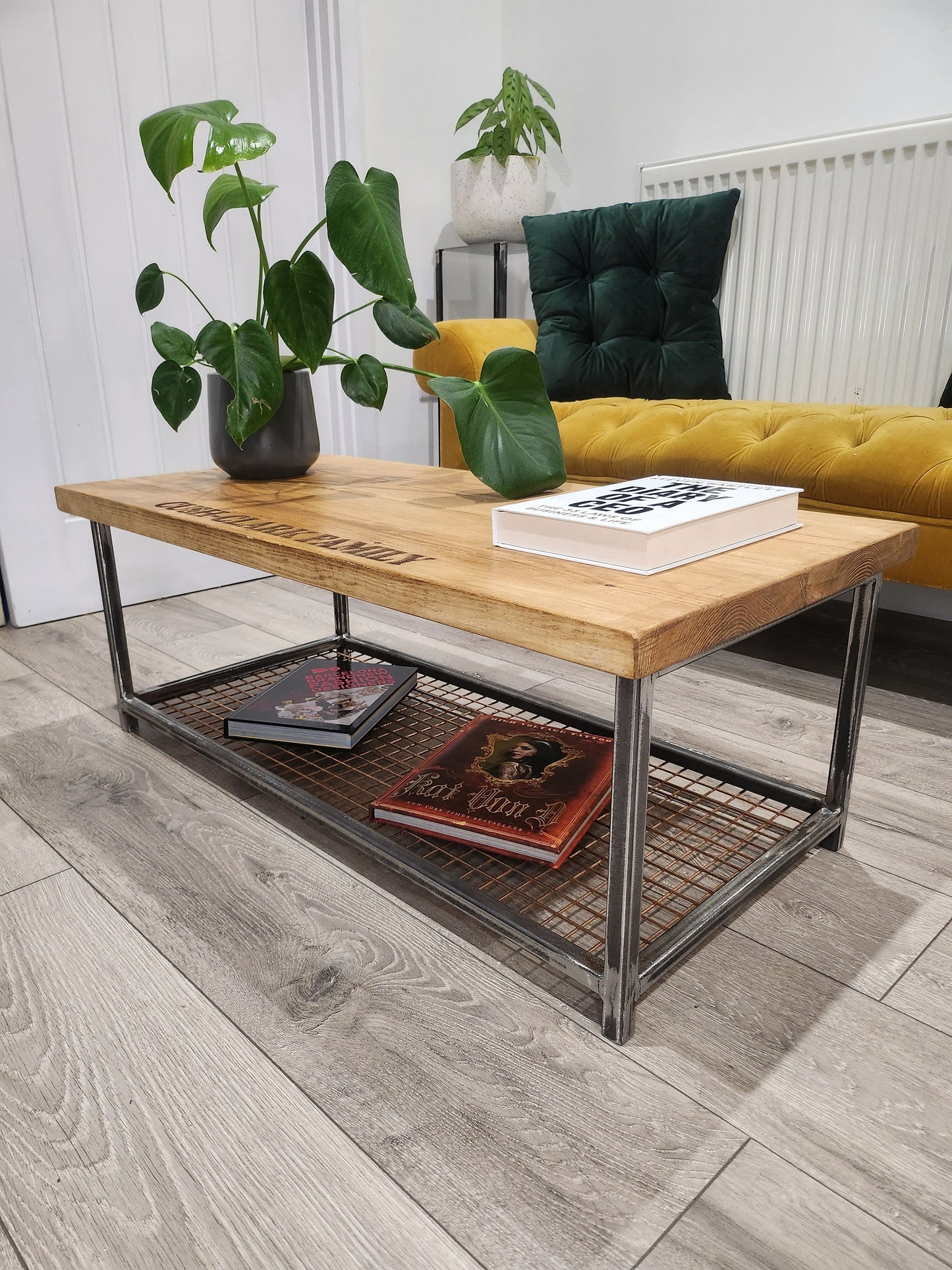 Personalised Industrial Coffee Table | Raw Steel & Wood Table | Custom Engraved Furniture | Handmade UK Living Room Table