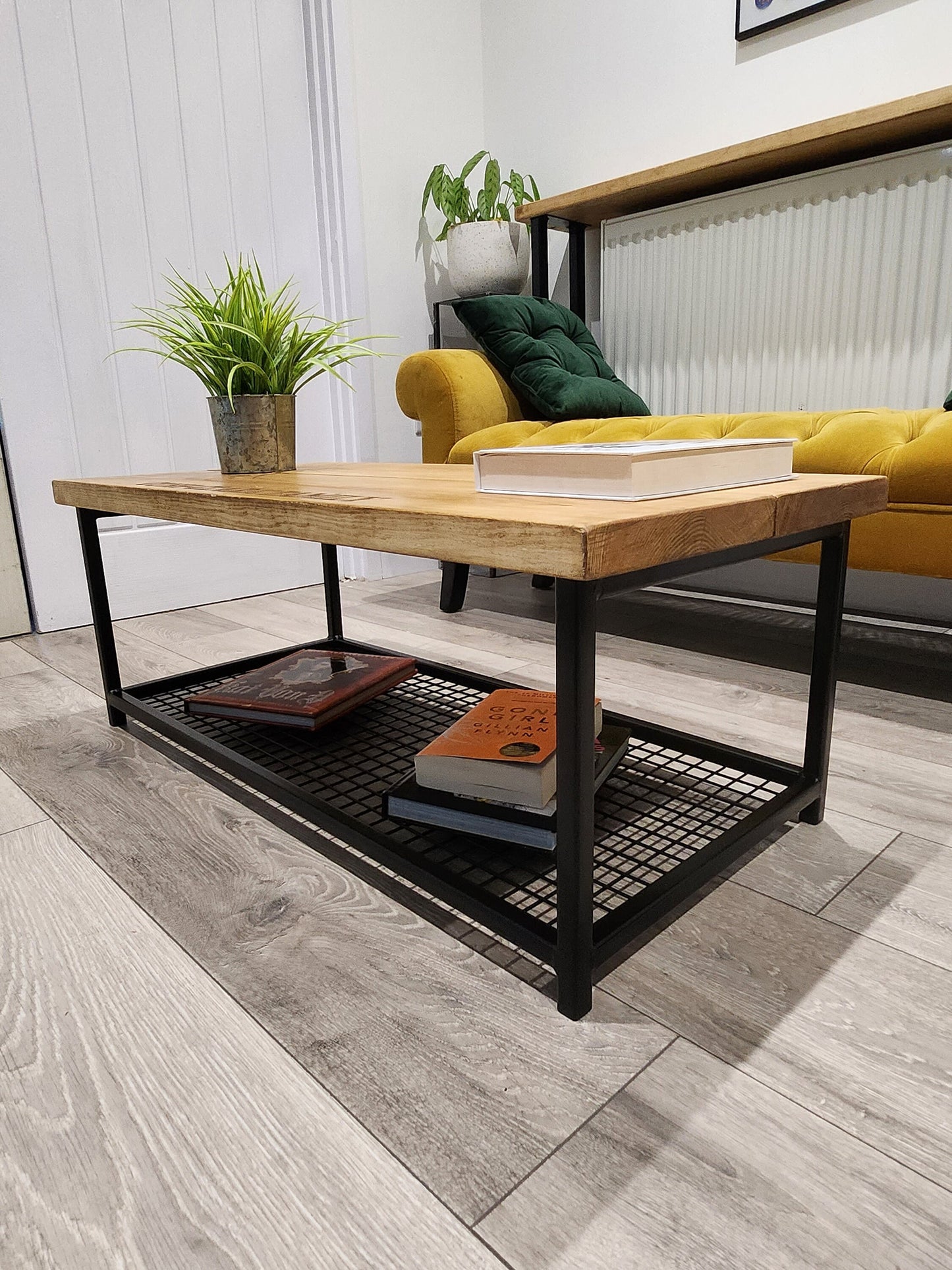 Personalised Industrial Coffee Table | Raw Steel & Wood Table | Custom Engraved Furniture | Handmade UK Living Room Table