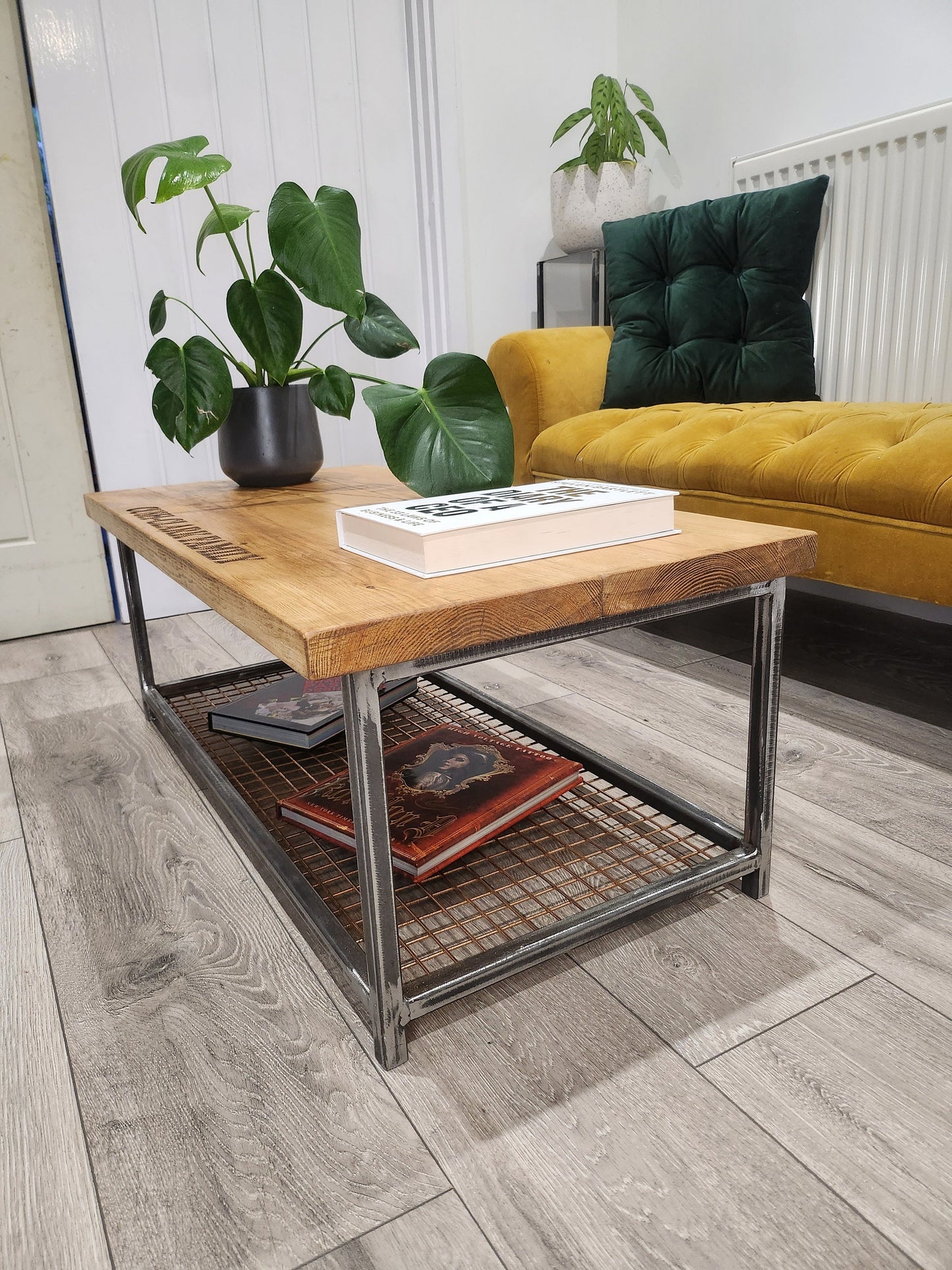 Personalised Industrial Coffee Table | Raw Steel & Wood Table | Custom Engraved Furniture | Handmade UK Living Room Table