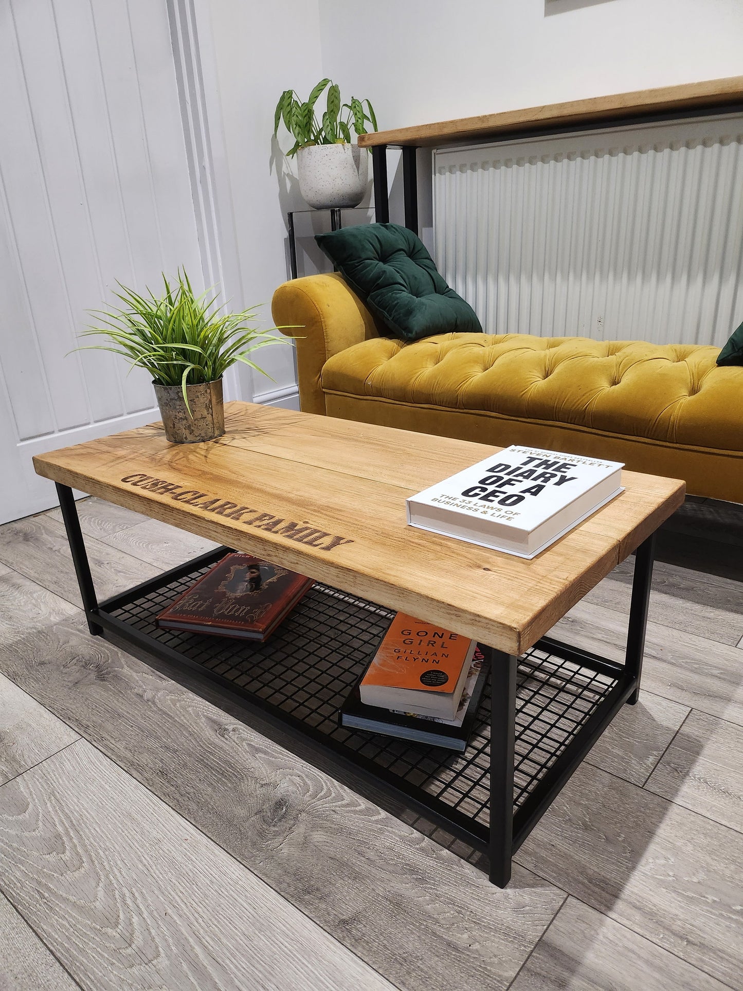 Personalised Industrial Coffee Table | Raw Steel & Wood Table | Custom Engraved Furniture | Handmade UK Living Room Table