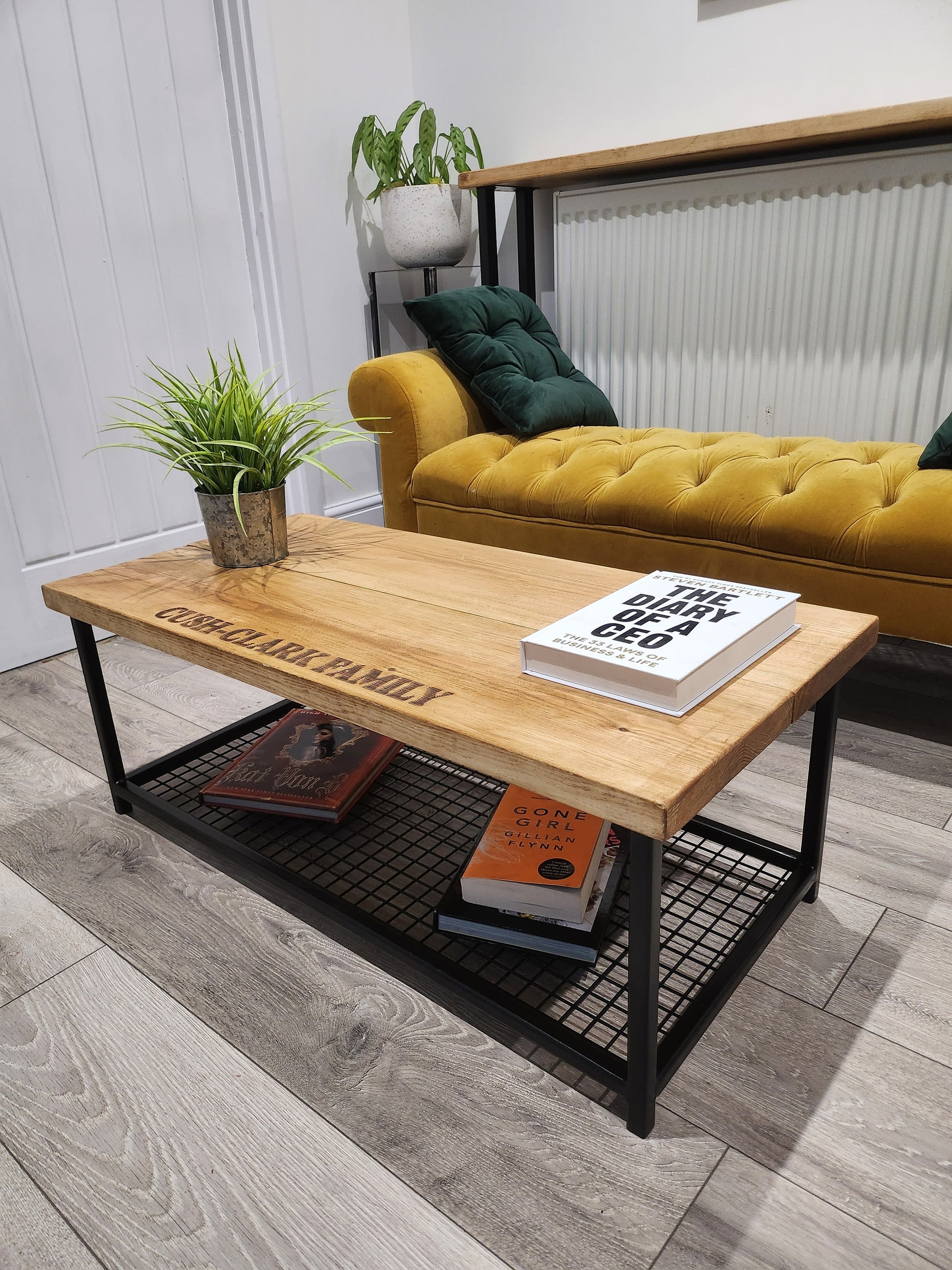Personalised Industrial Coffee Table | Raw Steel & Wood Table | Custom Engraved Furniture | Handmade UK Living Room Table