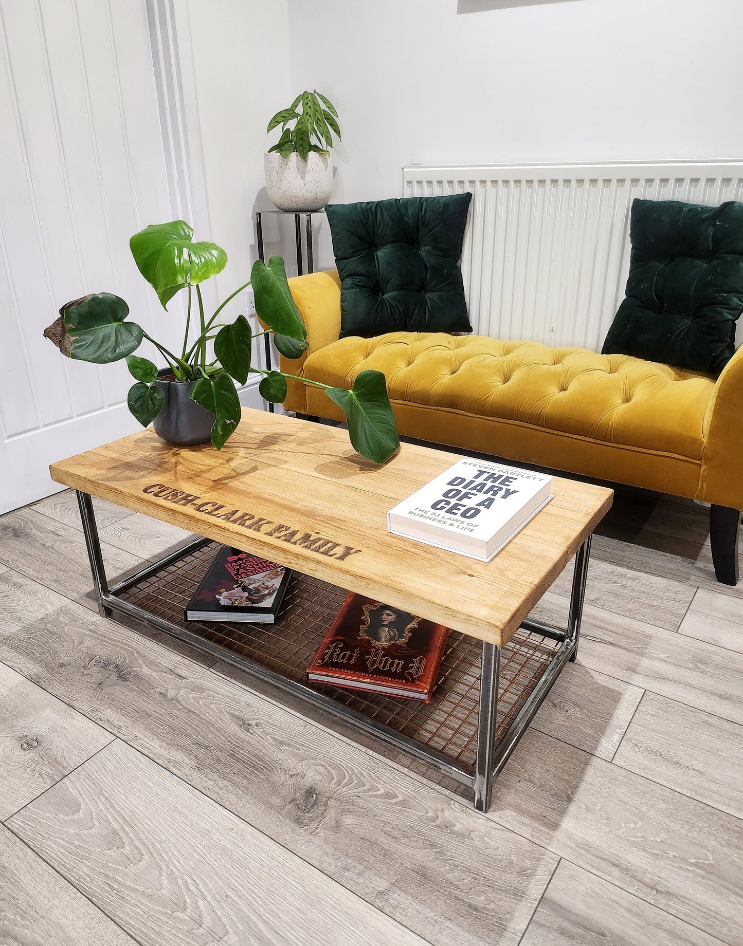 Personalised Industrial Coffee Table | Raw Steel & Wood Table | Custom Engraved Furniture | Handmade UK Living Room Table