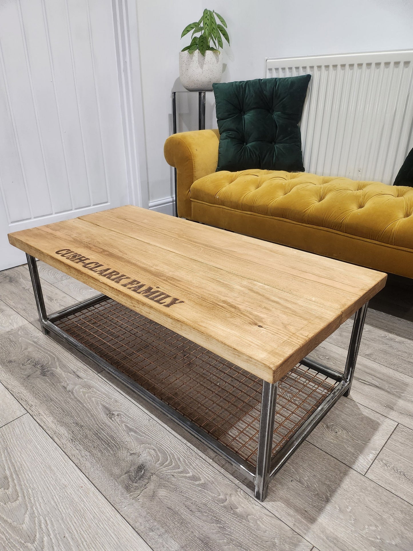 Personalised Industrial Coffee Table | Raw Steel & Wood Table | Custom Engraved Furniture | Handmade UK Living Room Table