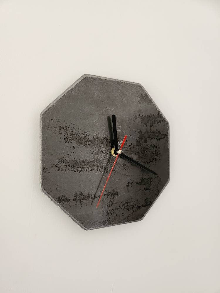 Raw Steel Octo Wall Clock | Industrial Metal Timepiece | Handmade UK Decor Clock | Minimalist Steel Wall Art Clock
