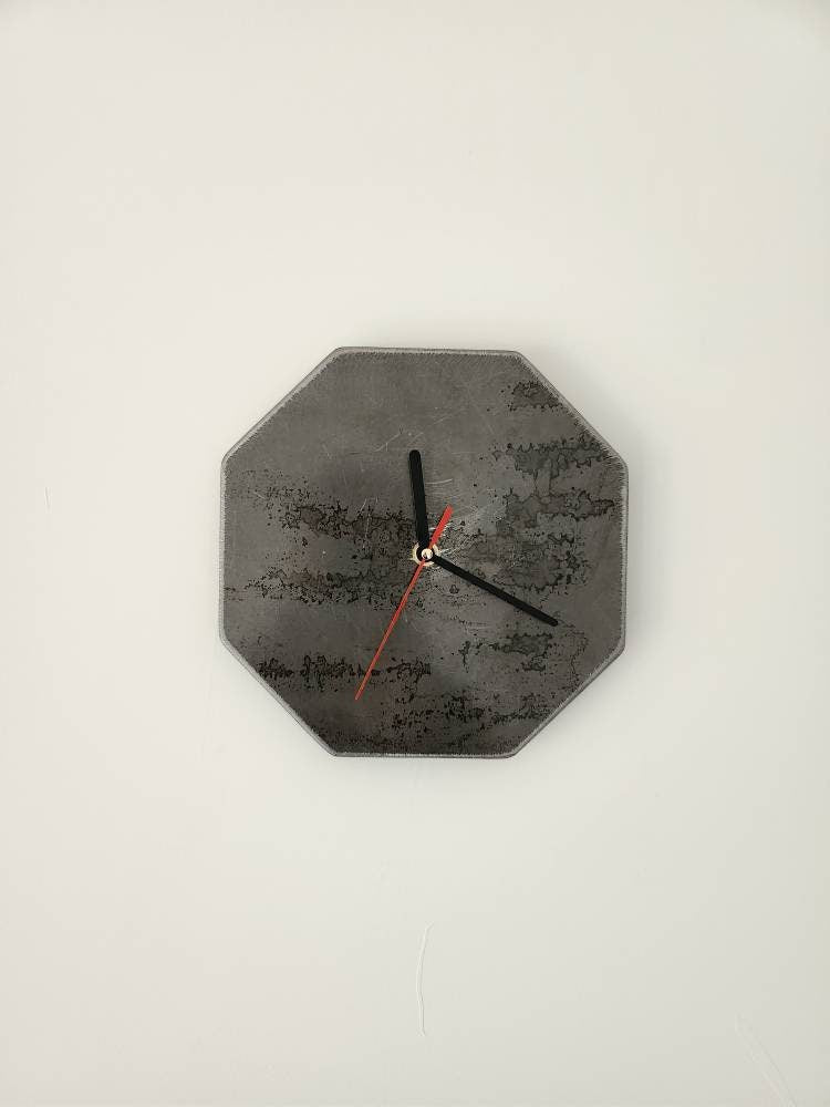 Raw Steel Octo Wall Clock | Industrial Metal Timepiece | Handmade UK Decor Clock | Minimalist Steel Wall Art Clock