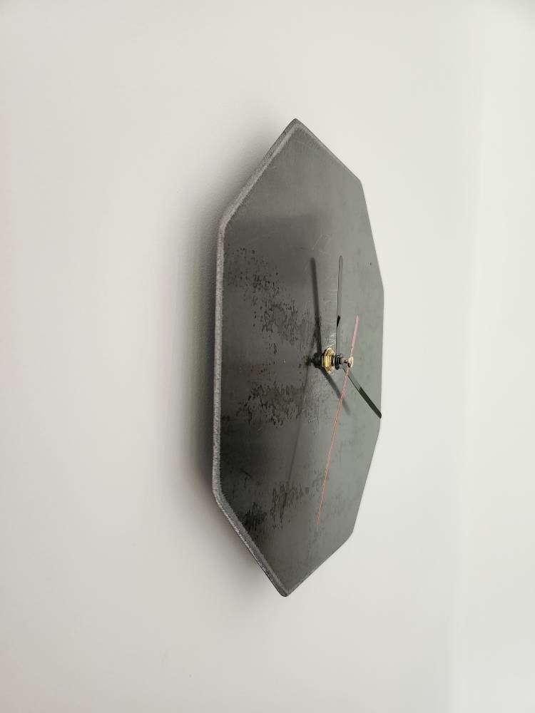 Raw Steel Octo Wall Clock | Industrial Metal Timepiece | Handmade UK Decor Clock | Minimalist Steel Wall Art Clock