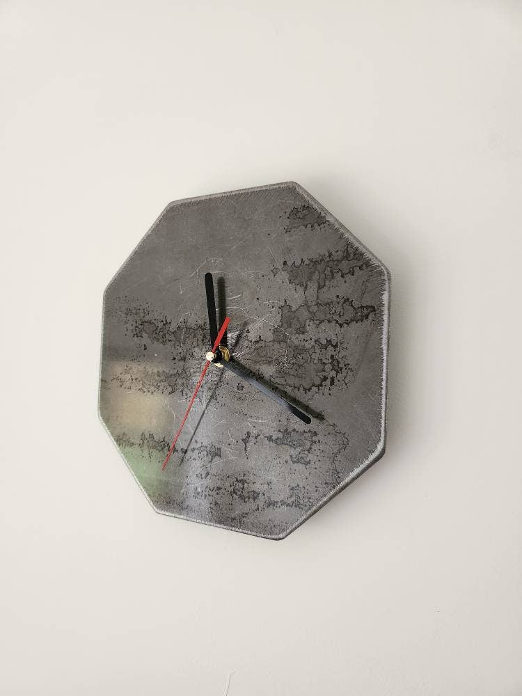 Raw Steel Octo Wall Clock | Industrial Metal Timepiece | Handmade UK Decor Clock | Minimalist Steel Wall Art Clock