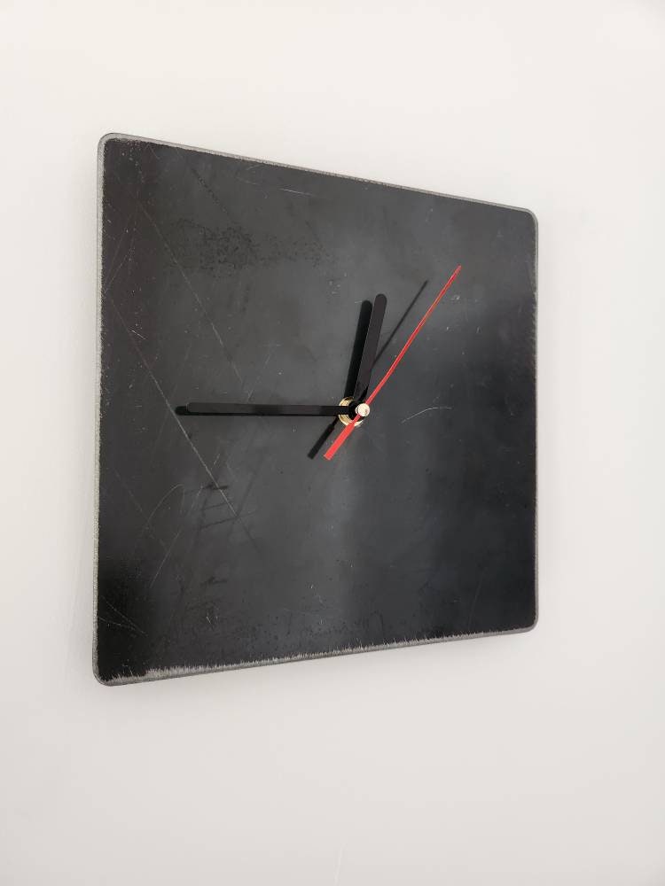 Raw Steel Square Wall Clock | Industrial Metal Timepiece | Handmade UK Wall Clock | Minimalist Home Decor