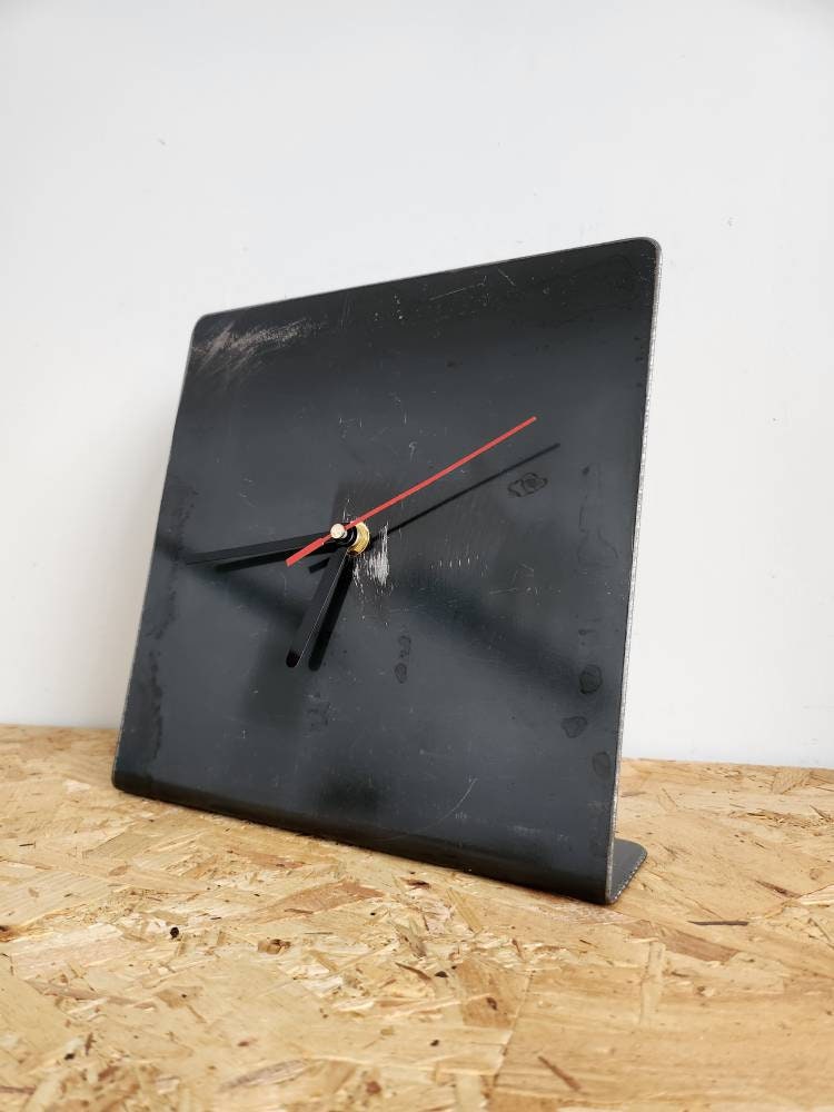 Raw Steel Standing Clock | Industrial Square Metal Clock | Handmade UK Table Clock | Rustic Home Decor Timepiece