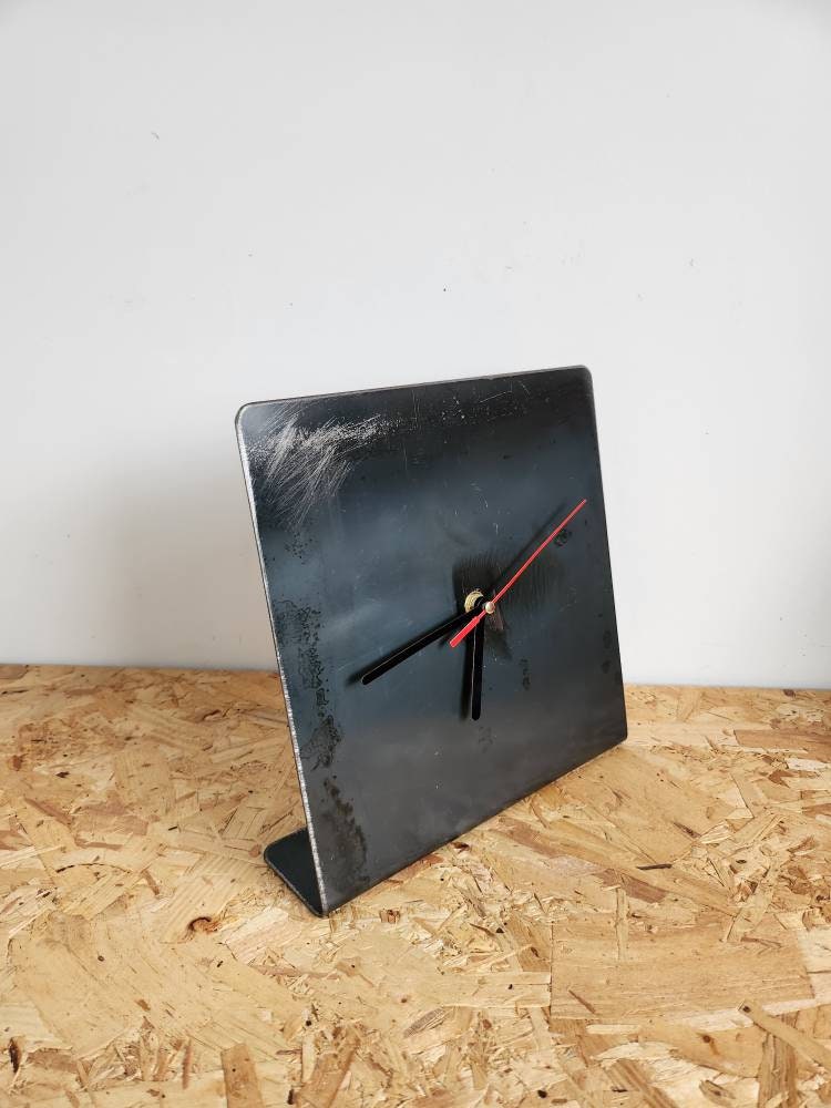 Raw Steel Standing Clock | Industrial Square Metal Clock | Handmade UK Table Clock | Rustic Home Decor Timepiece