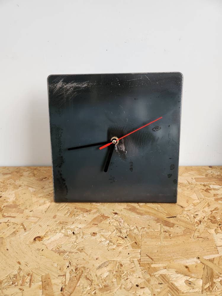 Raw Steel Standing Clock | Industrial Square Metal Clock | Handmade UK Table Clock | Rustic Home Decor Timepiece