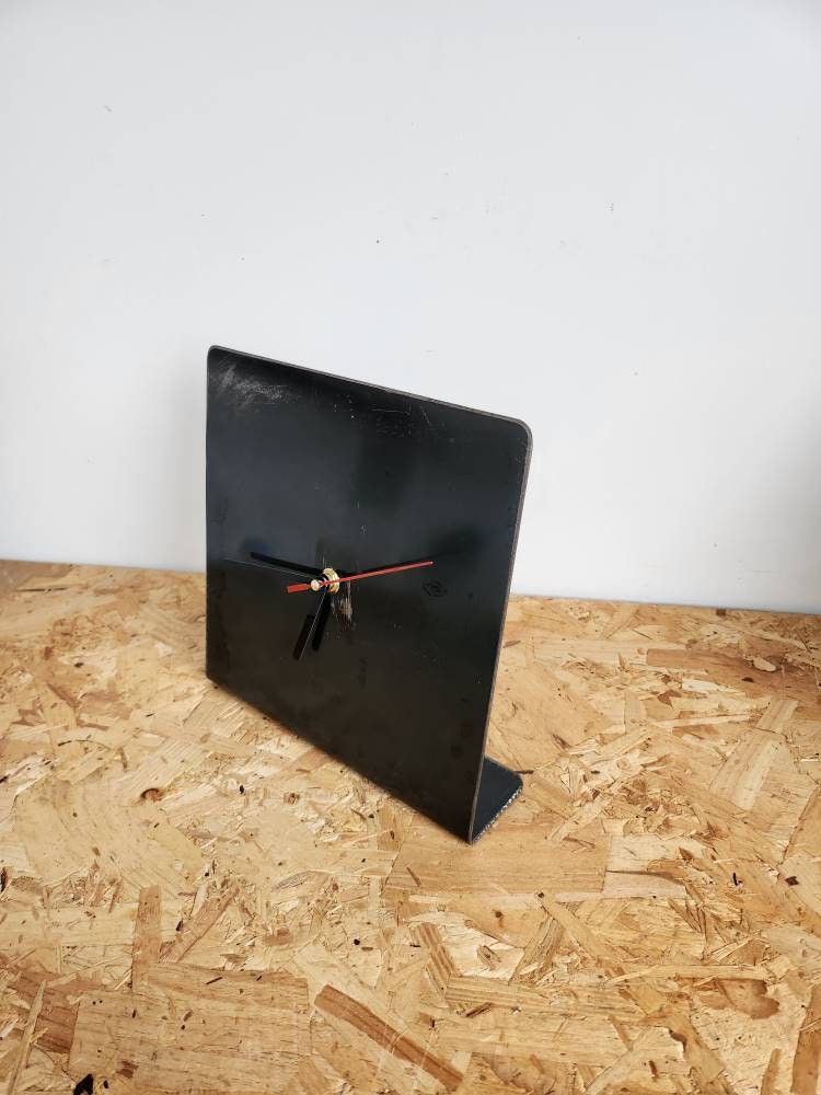 Raw Steel Standing Clock | Industrial Square Metal Clock | Handmade UK Table Clock | Rustic Home Decor Timepiece