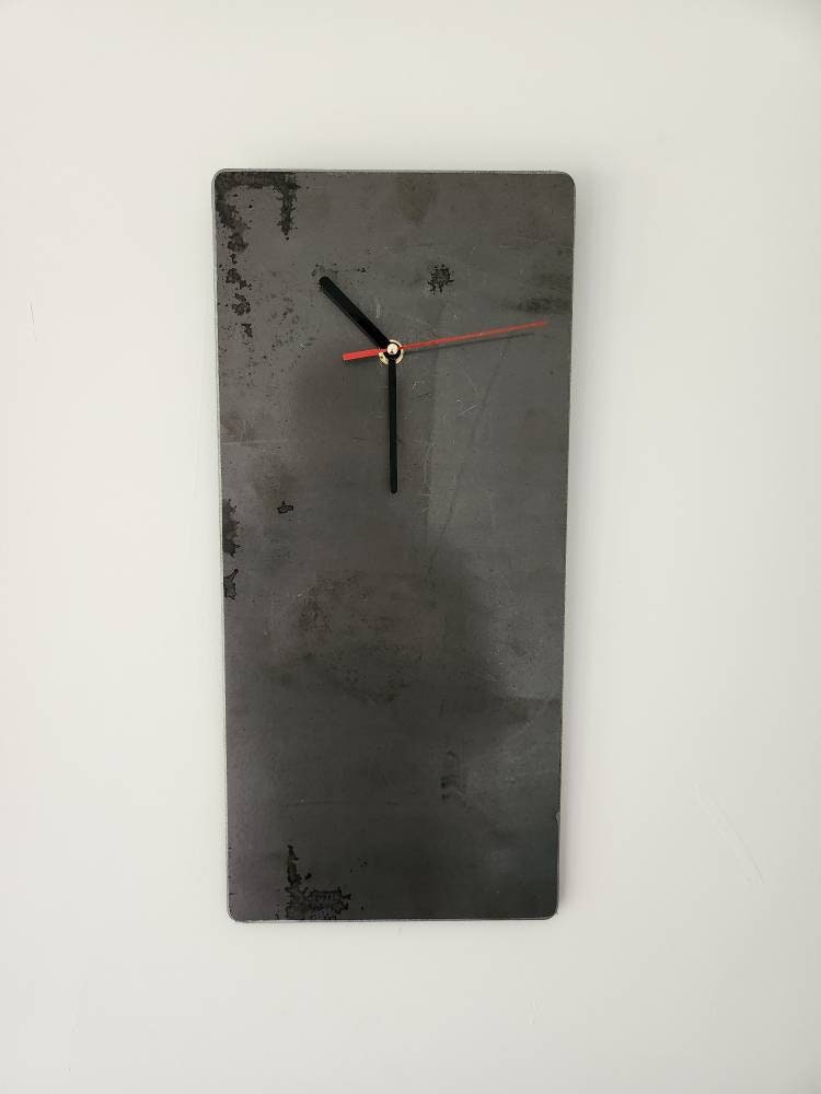 Raw Steel Wall Clock – Industrial Rectangle Metal Clock | Handmade UK Timepiece | Minimalist Industrial Home Decor