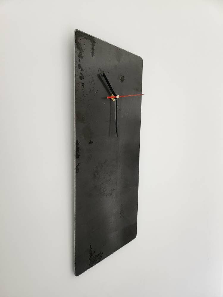 Raw Steel Wall Clock – Industrial Rectangle Metal Clock | Handmade UK Timepiece | Minimalist Industrial Home Decor