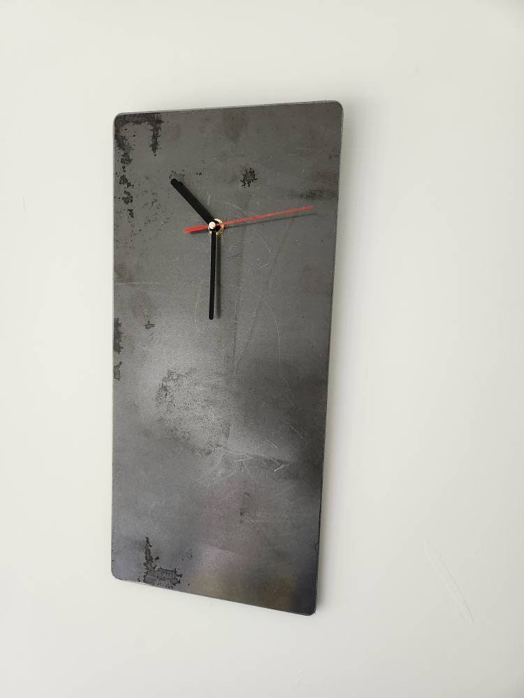 Raw Steel Wall Clock – Industrial Rectangle Metal Clock | Handmade UK Timepiece | Minimalist Industrial Home Decor