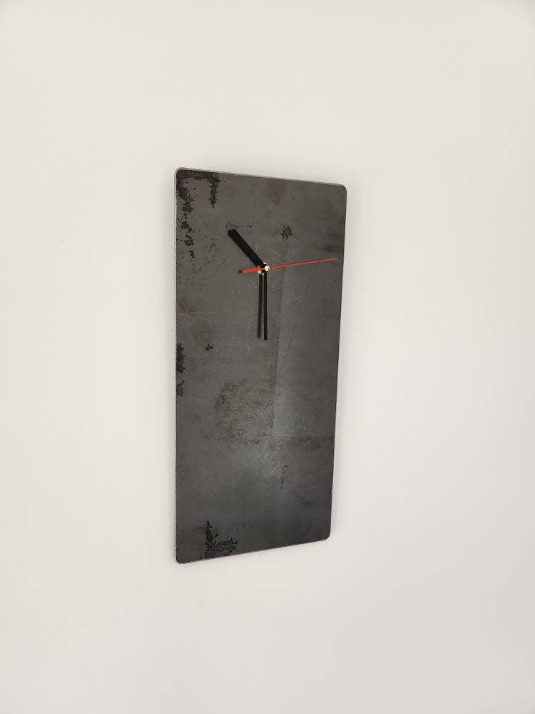 Raw Steel Wall Clock – Industrial Rectangle Metal Clock | Handmade UK Timepiece | Minimalist Industrial Home Decor