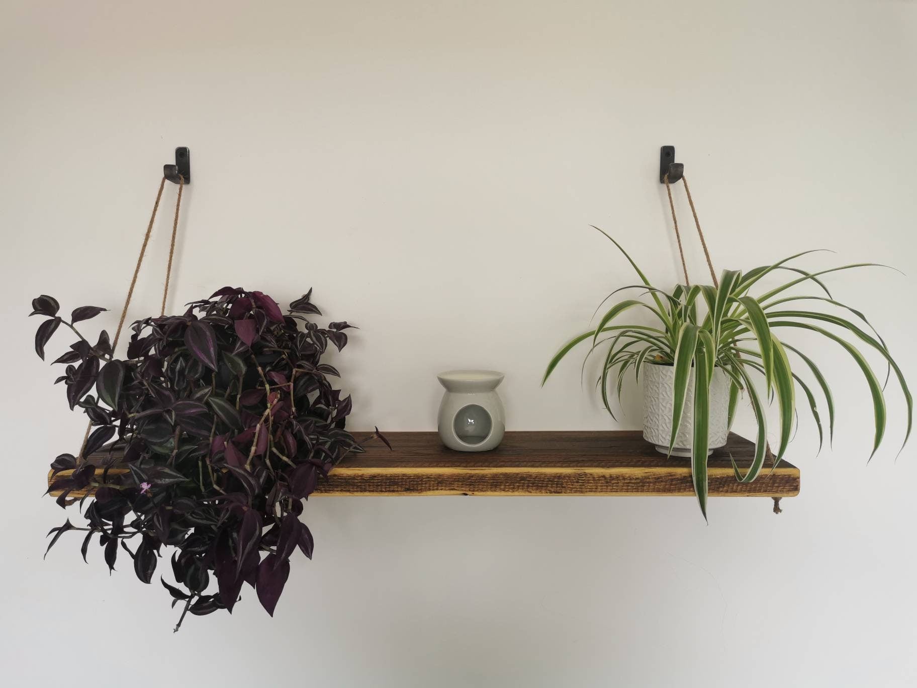 Rope Hanging Shelf | Industrial Wall Shelf | Rustic Wood & Rope Shelf | UK Made Storage