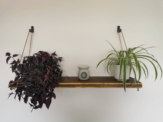 Rope Hanging Shelf | Industrial Wall Shelf | Rustic Wood & Rope Shelf | UK Made Storage