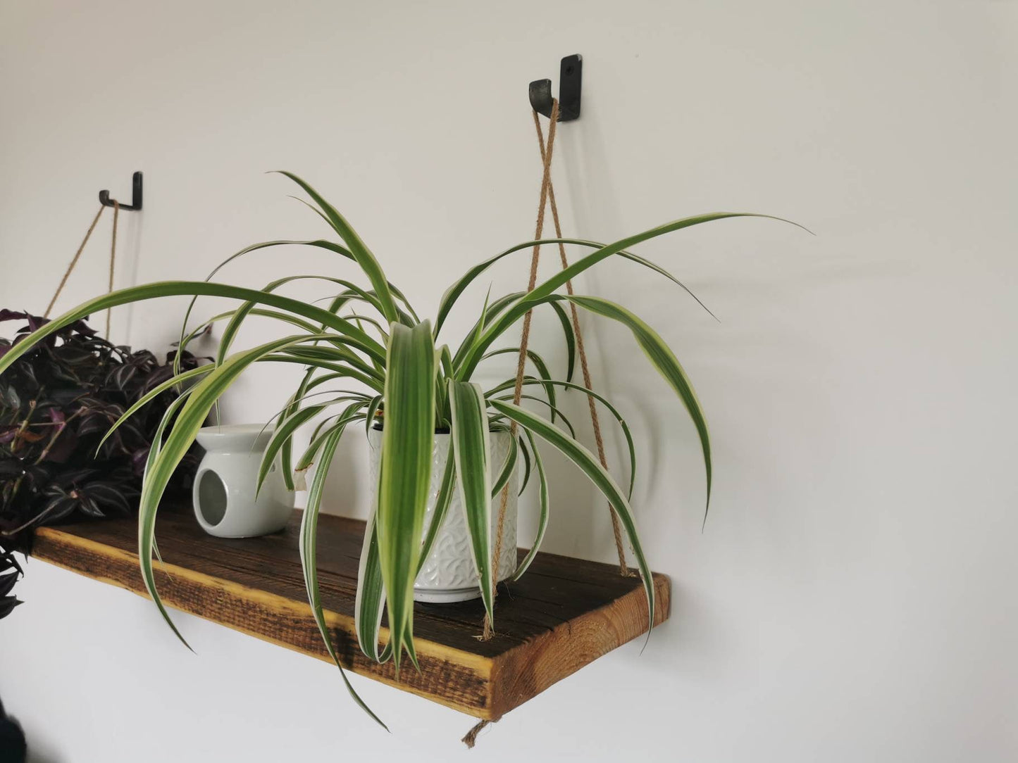 Rope Hanging Shelf | Industrial Wall Shelf | Rustic Wood & Rope Shelf | UK Made Storage
