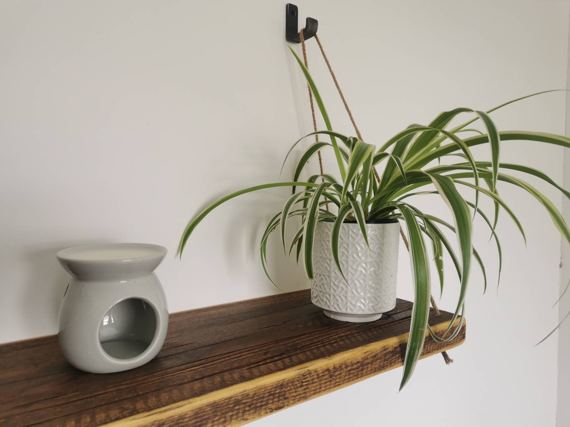 Rope Hanging Shelf | Industrial Wall Shelf | Rustic Wood & Rope Shelf | UK Made Storage