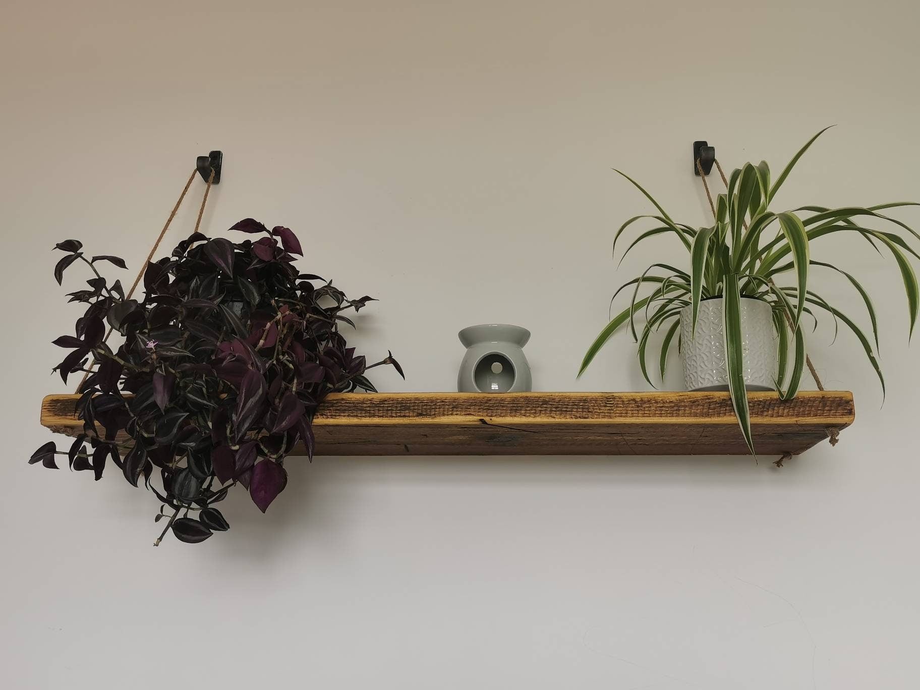 Rope Hanging Shelf | Industrial Wall Shelf | Rustic Wood & Rope Shelf | UK Made Storage
