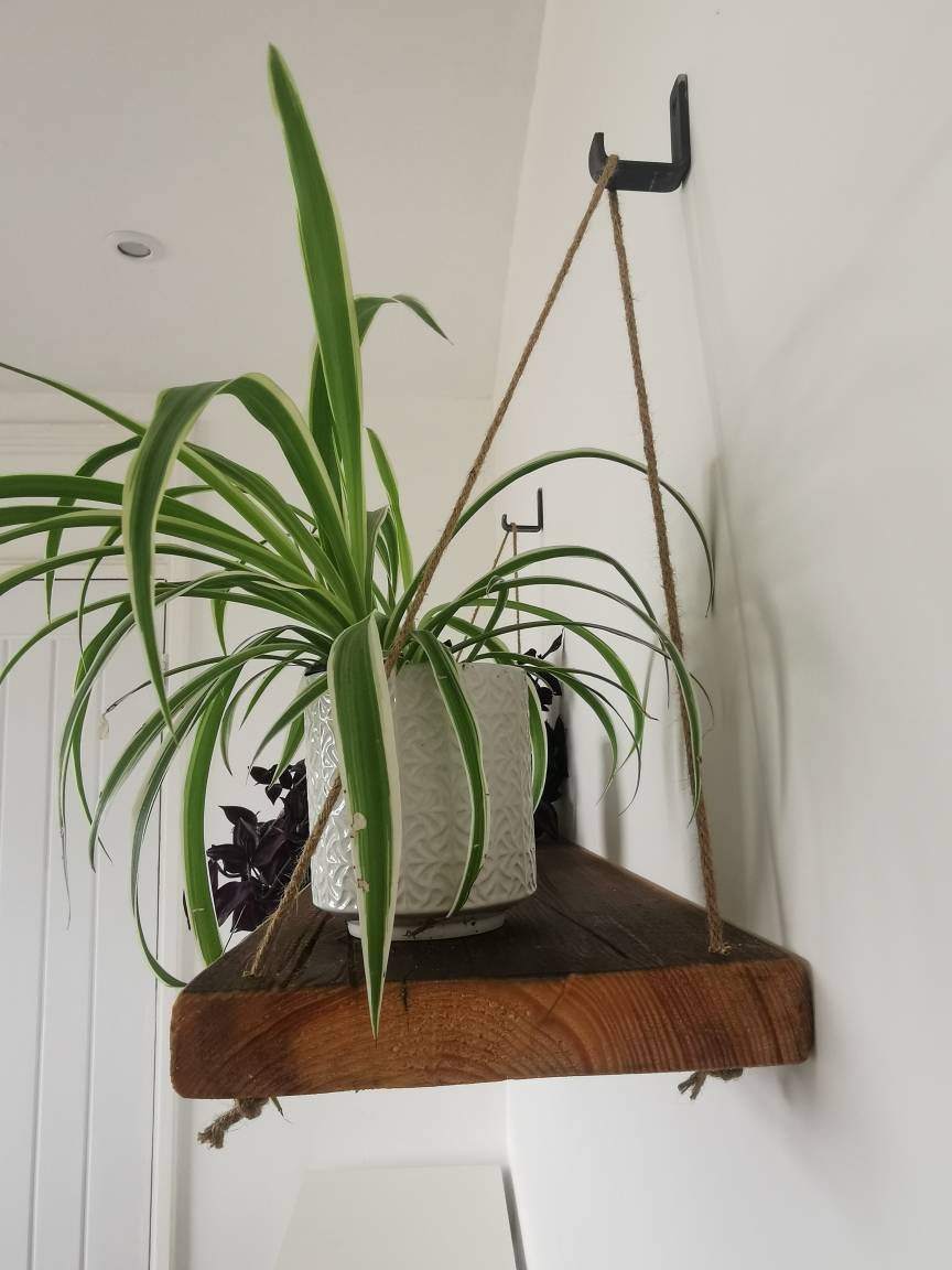 Rope Hanging Shelf | Industrial Wall Shelf | Rustic Wood & Rope Shelf | UK Made Storage