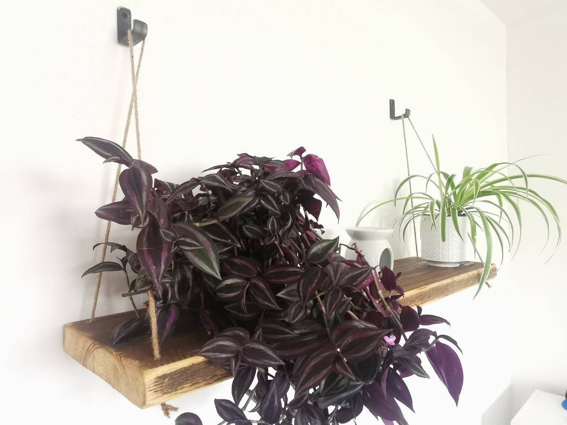 Rope Hanging Shelf | Industrial Wall Shelf | Rustic Wood & Rope Shelf | UK Made Storage