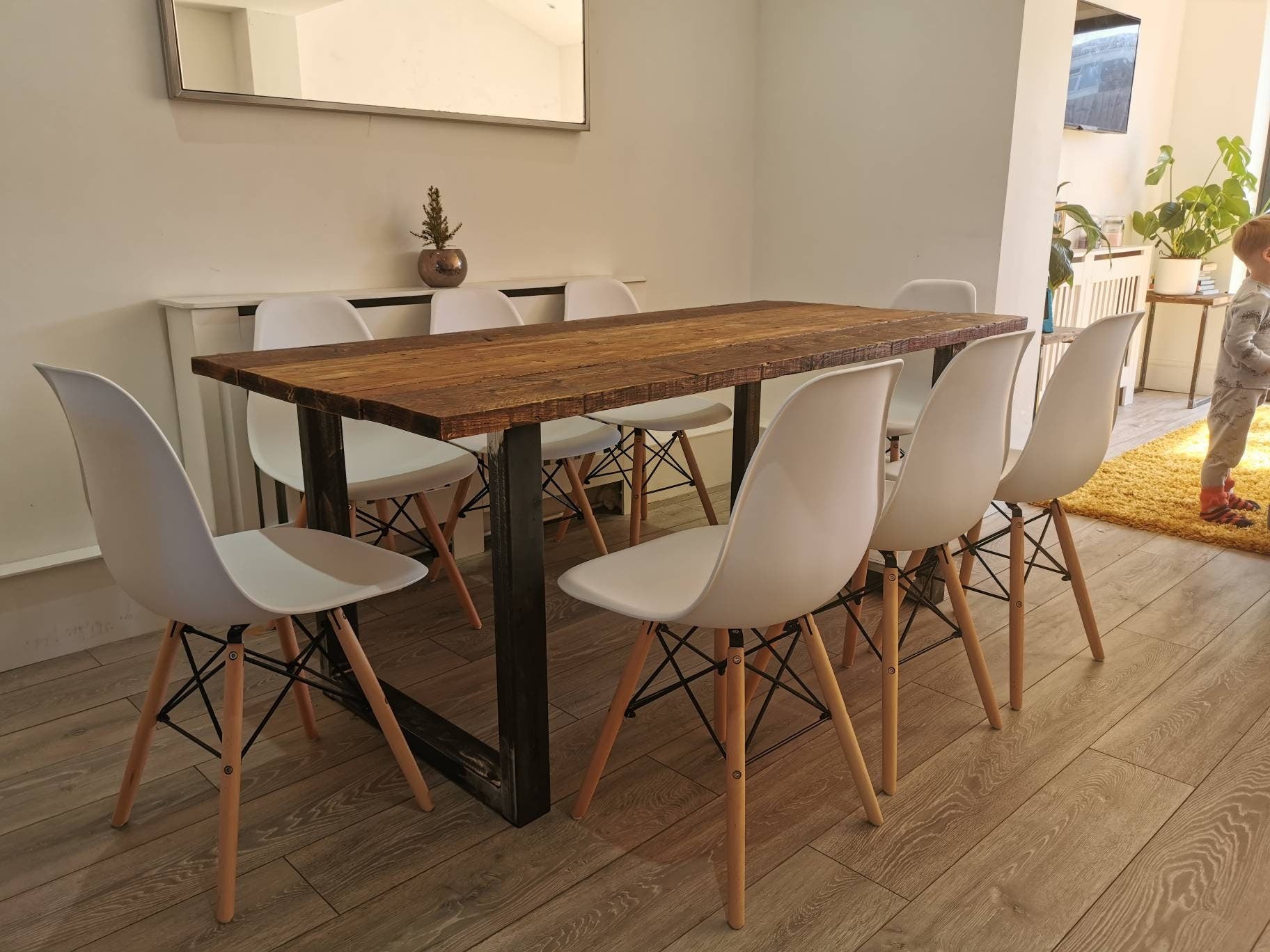 Rustic Industrial Dining Table | Café Table with Reclaimed Wood & Raw Steel | Handmade UK Kitchen Furniture | Loft Farmhouse Style